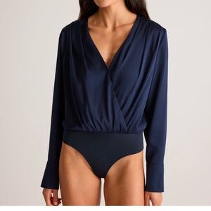 Quince L Washable Stretch Silk Surplice Bodysuit